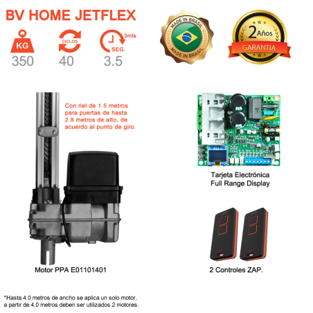 Motor con Riel de 1.5 Metros Para Puerta Levadiza Basculante de 350 KG 2.8 Metros Jetflex