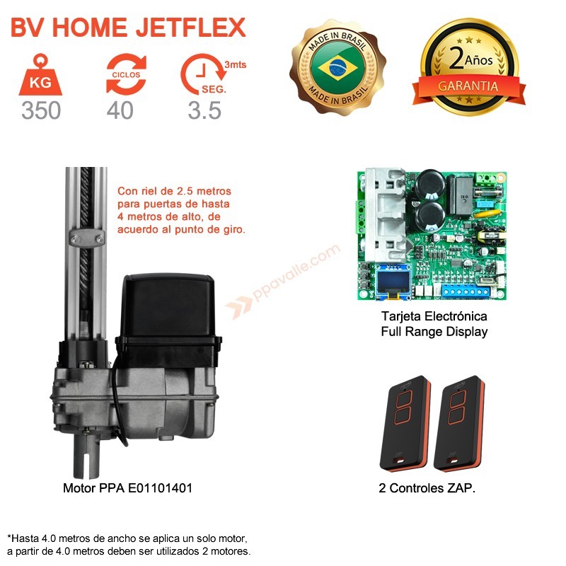 Motor con Riel de 2.5 Metros Para Puerta Levadiza Basculante de 350 KG 4 Metros Jetflex