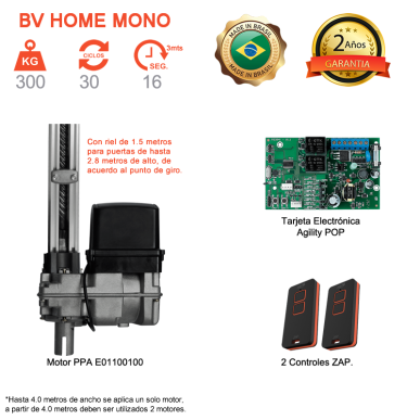 Motor con Riel de 1.5 Metros Para Puerta Levadiza Basculante de 300 KG 2.8 Metros Analogo