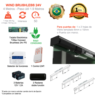 Wind 24V 4 Metros Kit Marco o Vidrio